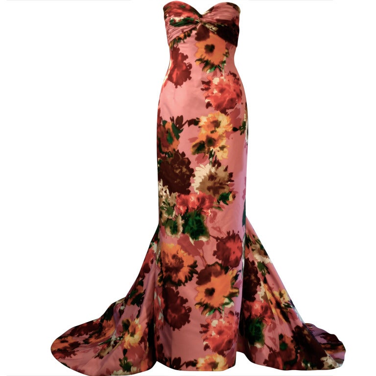 New Oscar de la Renta Pink Floral Ball Gown For Sale