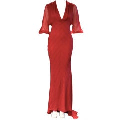 Reem Acra Red Bias Cut Evening Gown