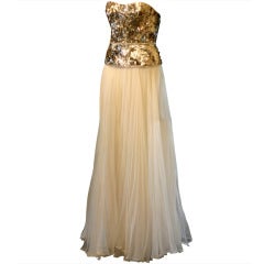 Used Marchesa Gold White Evening or Wedding Dress