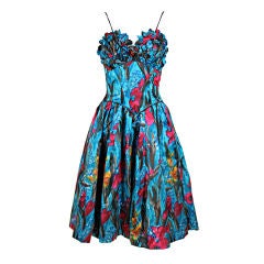 1960s Watercolor Floral Silk Party Dress