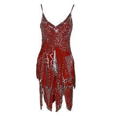1980's Fabrice Red Silk Beaded Party Dress