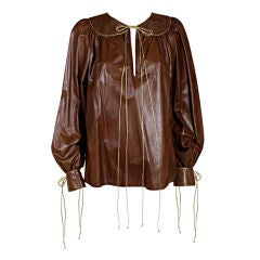 Geoffrey Beene Leather Blouse with Gold Trim