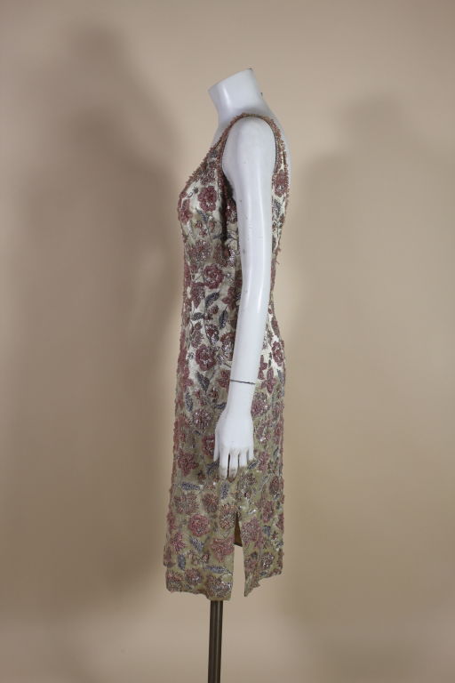 1950's Beaded Champagne Brocade Cocktail Dress 1