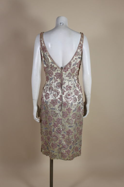 1950's Beaded Champagne Brocade Cocktail Dress 2