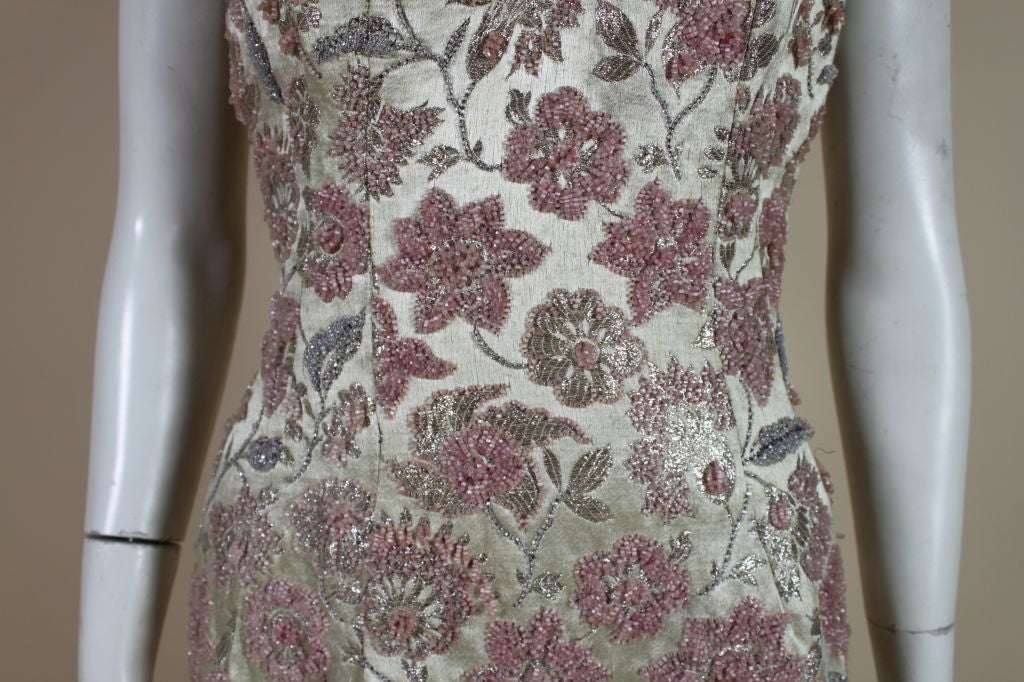 1950's Beaded Champagne Brocade Cocktail Dress 5