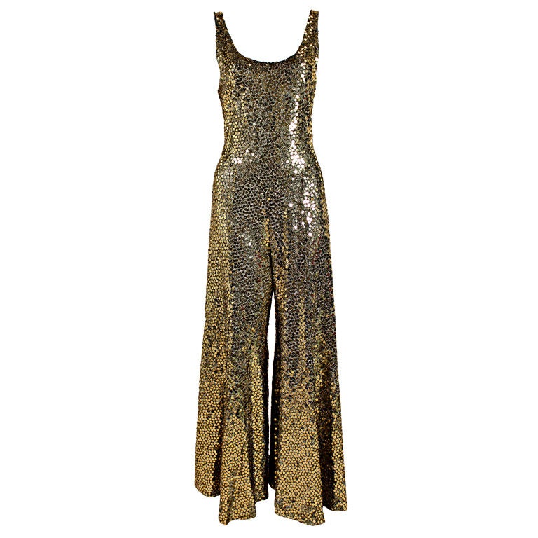 1970's Chloe Gold Sequined Lurex Jumpsuit at 1stdibs