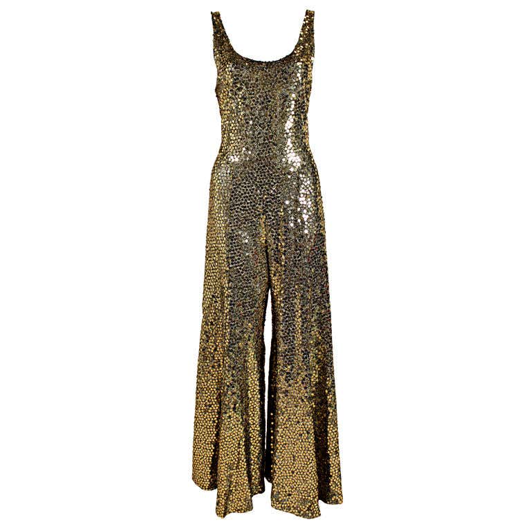 1970's Chloe Gold Sequined Lurex Jumpsuit at 1stDibs