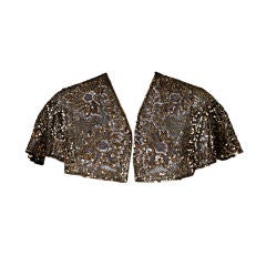 1930's French Hand Embroidered Sequin Tulle Capelet
