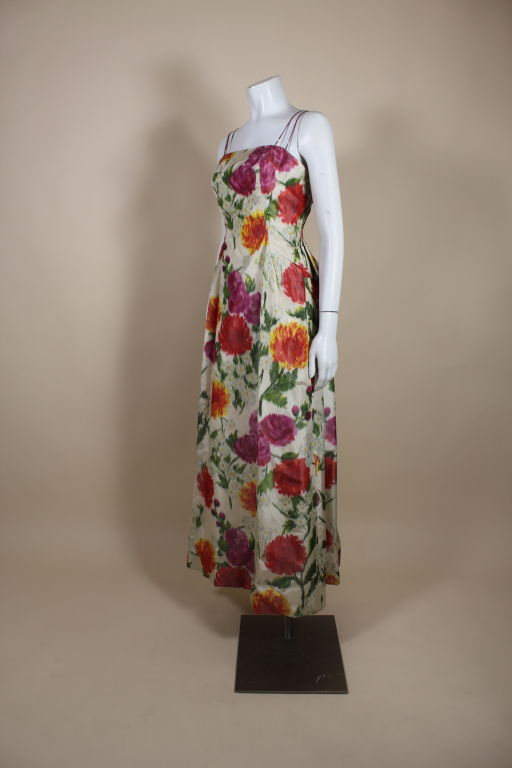 Women's 1950's Elizabeth Arden Chiné Silk Floral Ball Gown