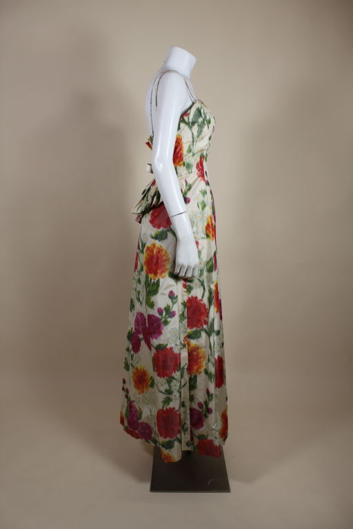 1950's Elizabeth Arden Chiné Silk Floral Ball Gown 1
