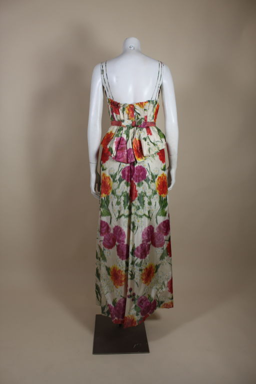 1950's Elizabeth Arden Chiné Silk Floral Ball Gown 2