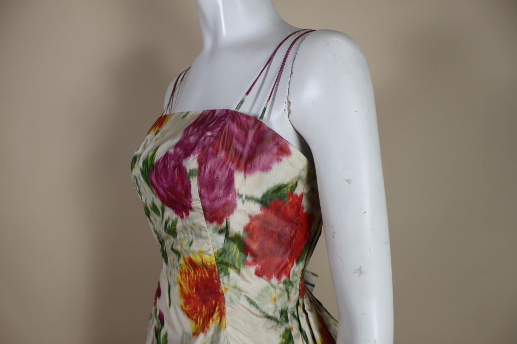 1950's Elizabeth Arden Chiné Silk Floral Ball Gown 3