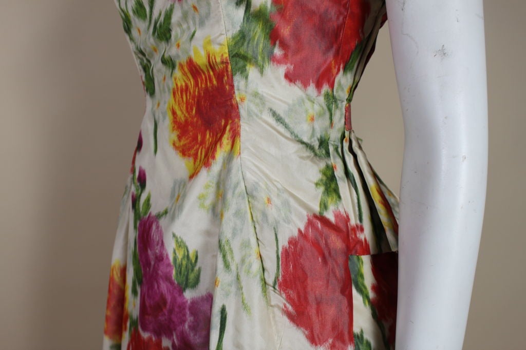 1950's Elizabeth Arden Chiné Silk Floral Ball Gown 4
