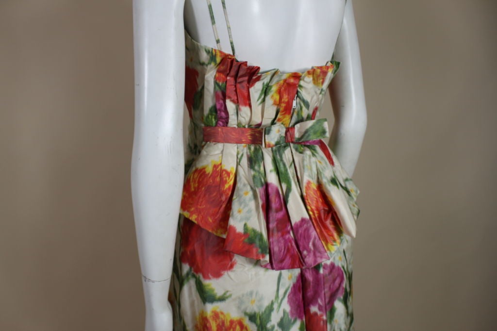 1950's Elizabeth Arden Chiné Silk Floral Ball Gown 5