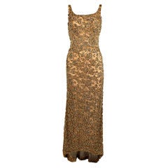 1960's Shimmering Gold Beaded Lace Gown
