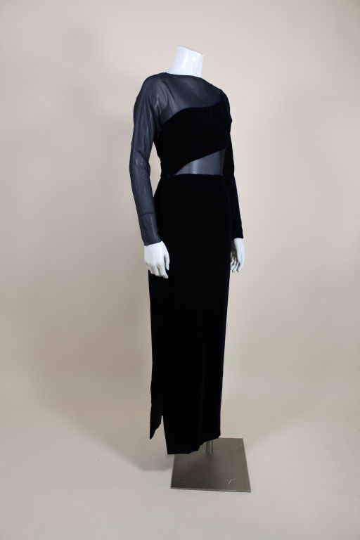 Women's 1980's Carolyn Roehm Midnight Blue Velvet Cutaway Gown For Sale