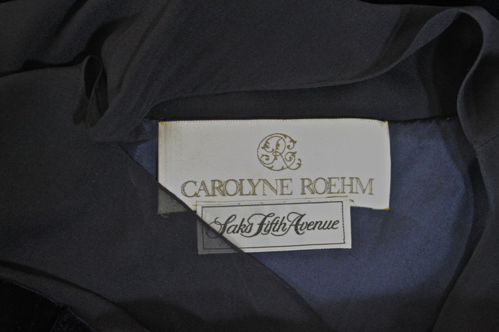 1980's Carolyn Roehm Midnight Blue Velvet Cutaway Gown For Sale 6