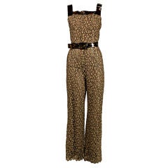 Vintage 1980's Chloe Metallic Silk and Lace Jumpsuit with Tortoise Trim