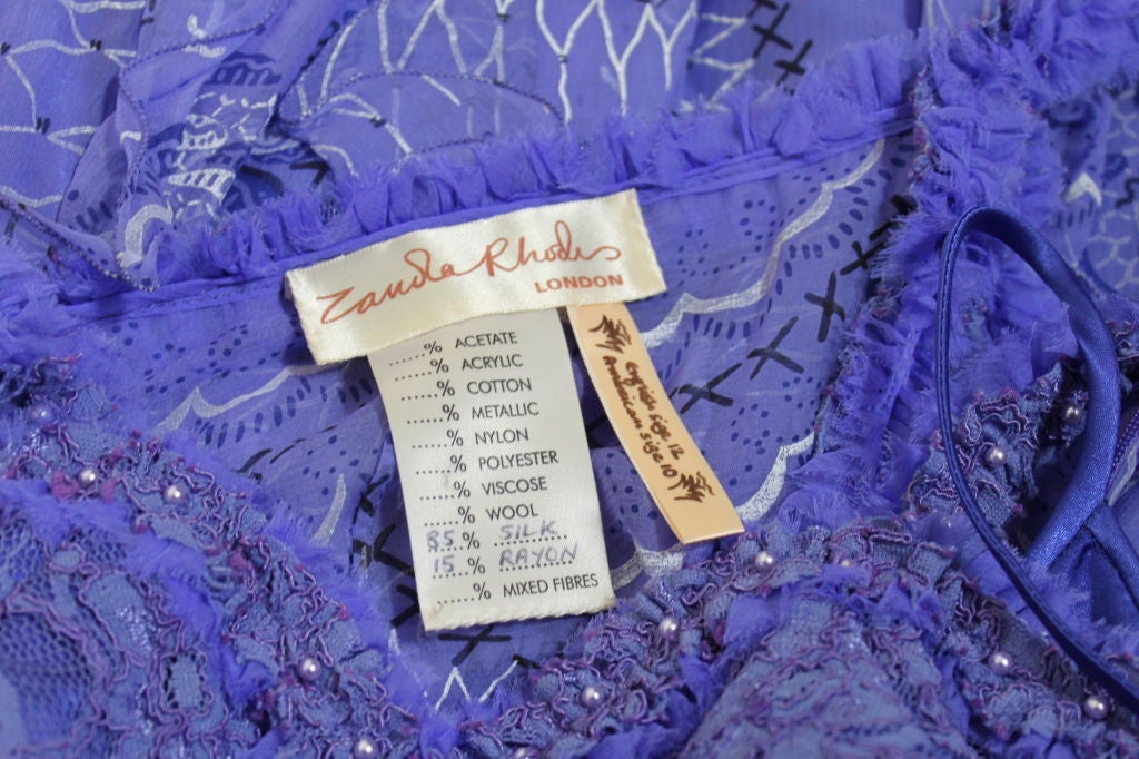 Zandra Rhodes 1970s Purple Hand-Painted Chiffon Ruffled Gown 6