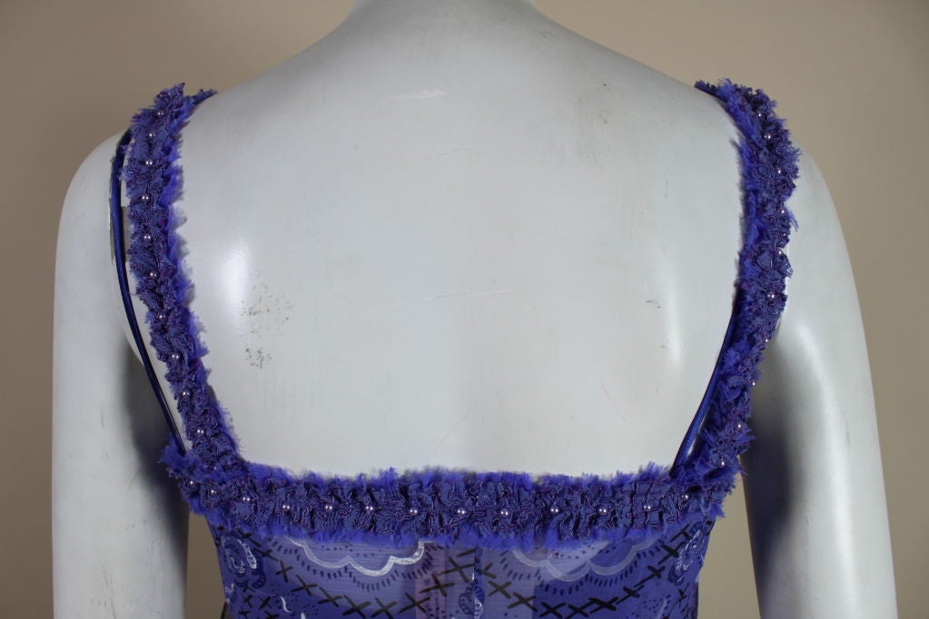 Zandra Rhodes 1970s Purple Hand-Painted Chiffon Ruffled Gown 5