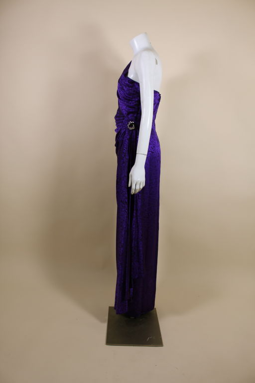 Purple Ungaro 1980s Amethyst Silk Jacquard Goddess Gown For Sale