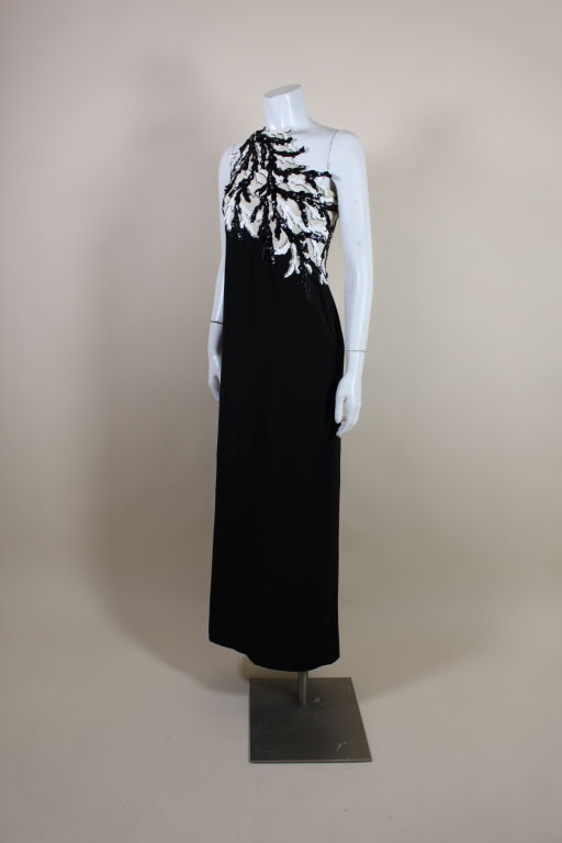 Women's 1990's Bill Blass Graphic Black and White Sequined Gown For Sale