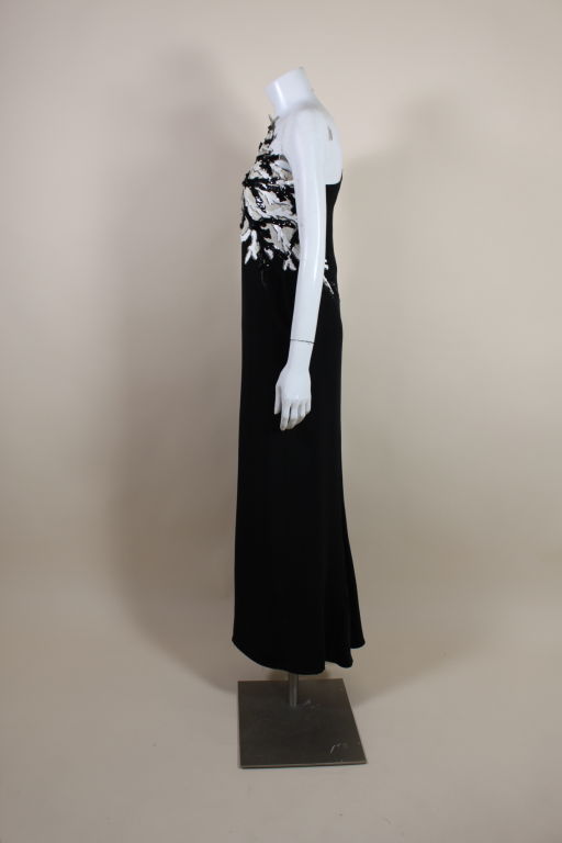 1990's Bill Blass Graphic Black and White Sequined Gown For Sale 1