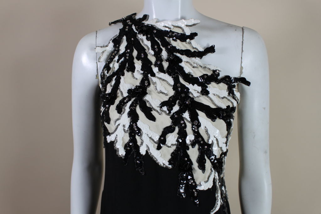 1990's Bill Blass Graphic Black and White Sequined Gown For Sale 4