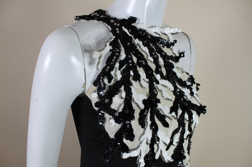 1990's Bill Blass Graphic Black and White Sequined Gown For Sale 5