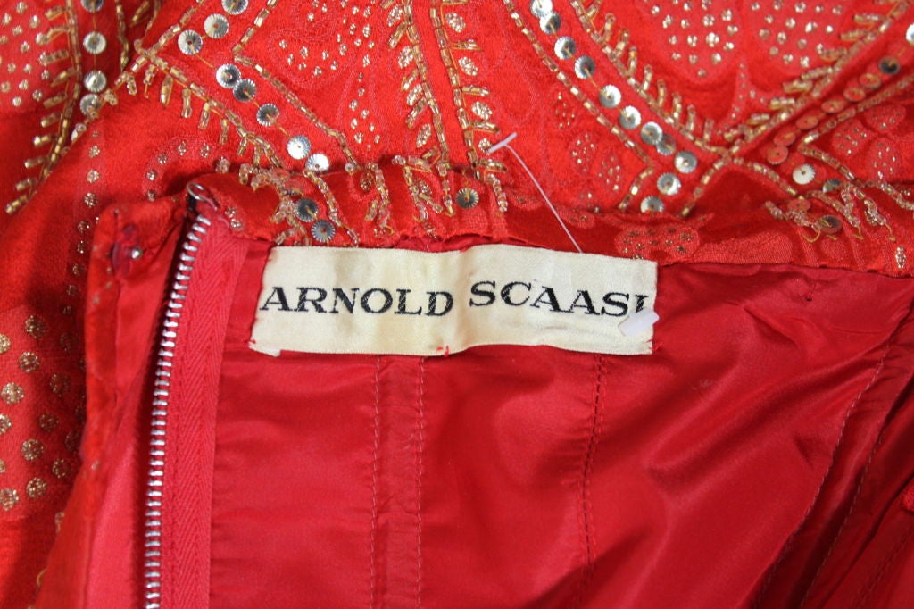 1960's Arnold Scaasi Red Metallic Brocade Cocktail Dress 7