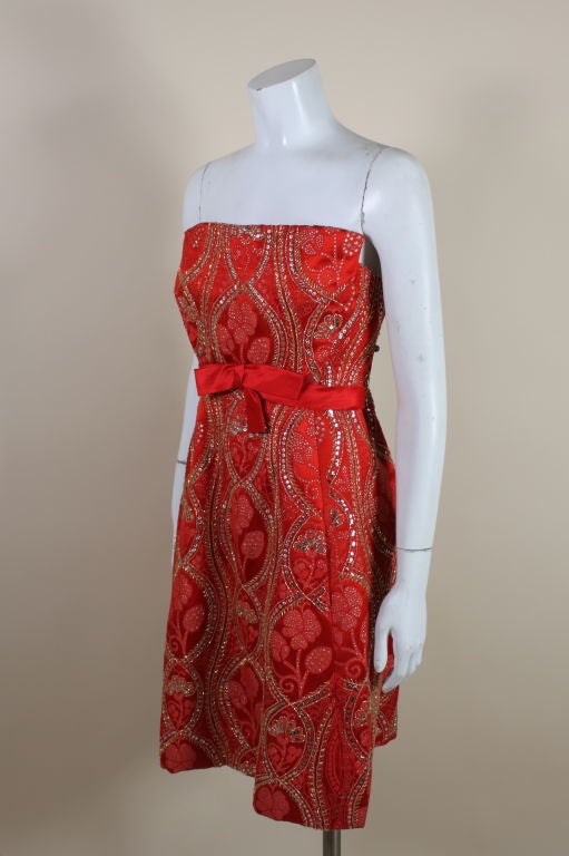 Women's 1960's Arnold Scaasi Red Metallic Brocade Cocktail Dress