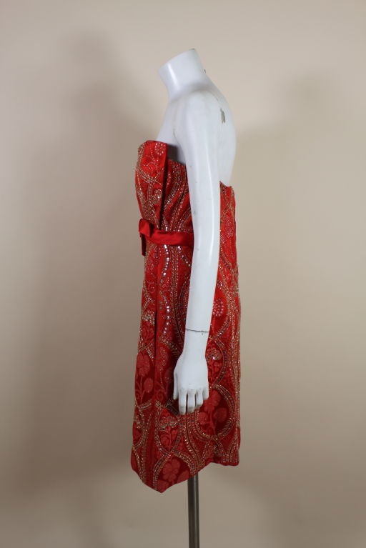 1960's Arnold Scaasi Red Metallic Brocade Cocktail Dress 1
