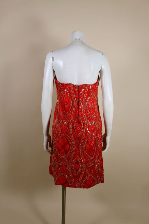 1960's Arnold Scaasi Red Metallic Brocade Cocktail Dress 2