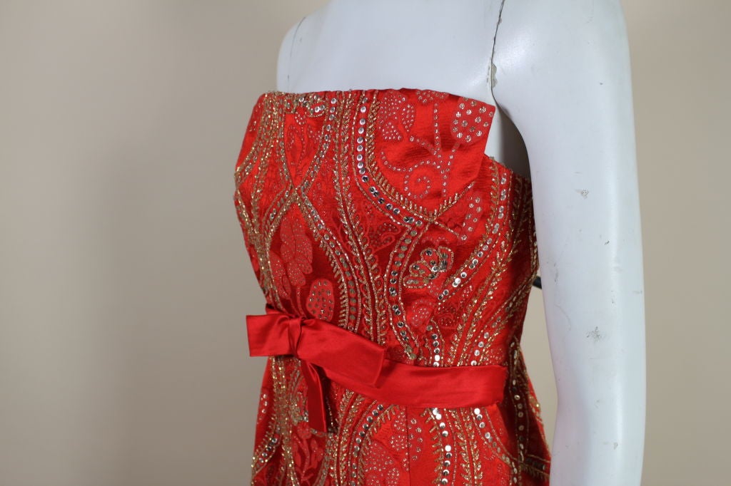 1960's Arnold Scaasi Red Metallic Brocade Cocktail Dress 3