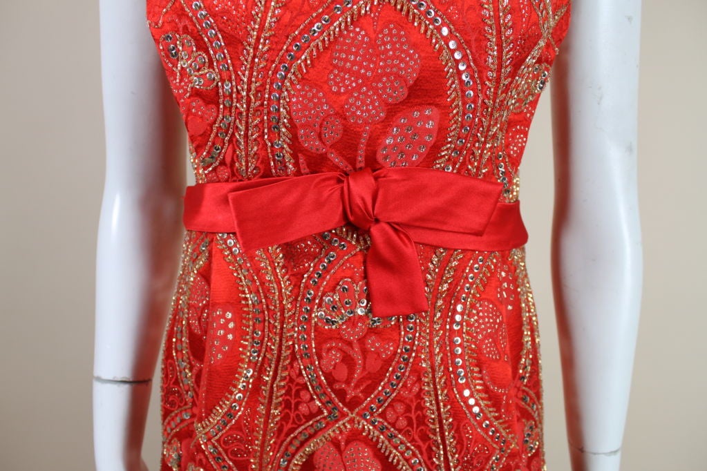 1960's Arnold Scaasi Red Metallic Brocade Cocktail Dress 4