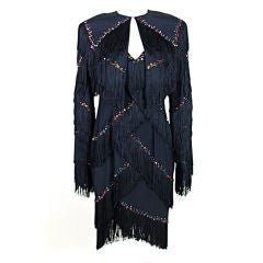 Vintage 1980's Bob Mackie Rhinestone Studded Fringe Dress with Jacket