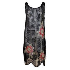 1920's Deco Sequined Floral on Tulle Flapper Dress