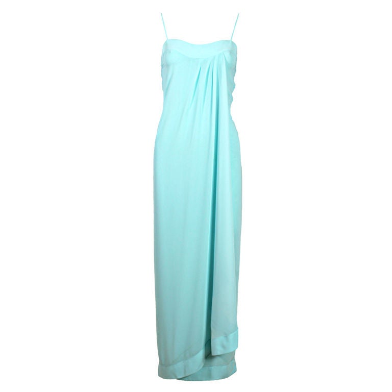 1980's Thierry Mugler Sky Blue Chiffon Gown at 1stdibs