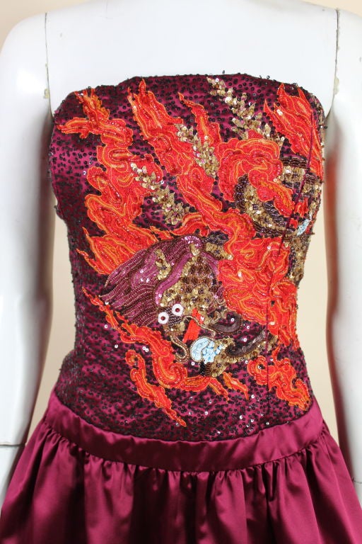 Carolina Herrera Dragon Beaded Satin Cocktail Dress For Sale 1