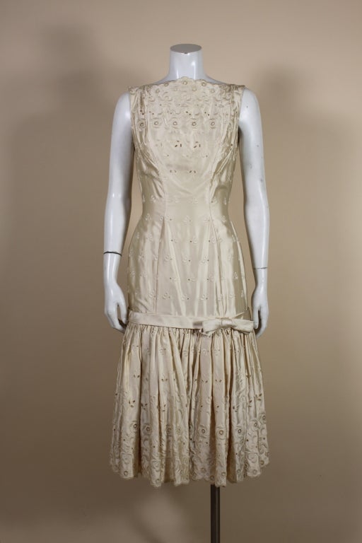 1950's Suzy Perette Cream Eyelet Satin Party Dress at 1stdibs