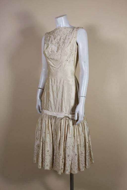 Brown 1950's Suzy Perette Cream Eyelet Satin Party Dress