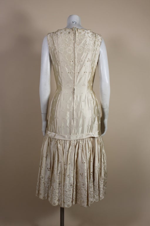 1950's Suzy Perette Cream Eyelet Satin Party Dress 1