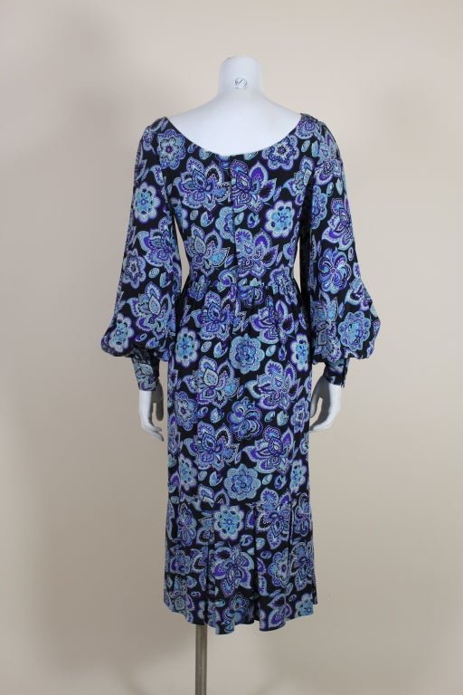 Women's Pucci 1970s Floral Paisley Printed Silk Peasant Dress