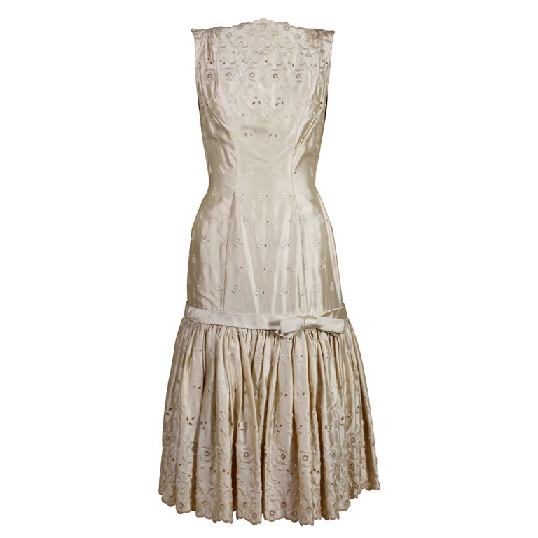 1950's Suzy Perette Cream Eyelet Satin Party Dress