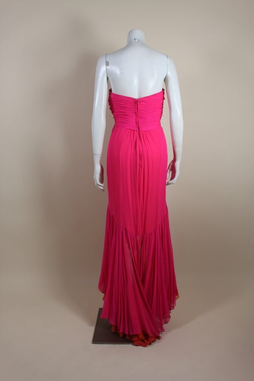 Bob Mackie Hot Pink and Orange Silk Chiffon Gown For Sale 3
