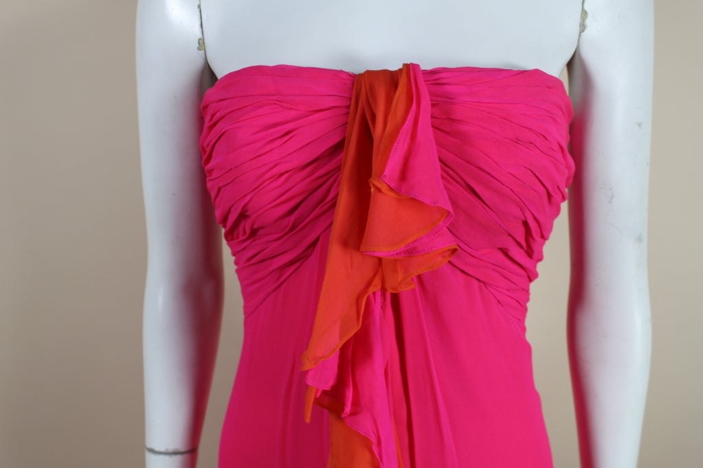 Bob Mackie Hot Pink and Orange Silk Chiffon Gown For Sale 5