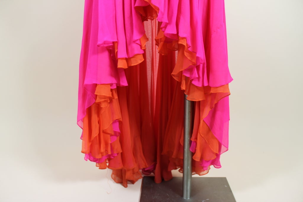 Bob Mackie Hot Pink and Orange Silk Chiffon Gown For Sale 6