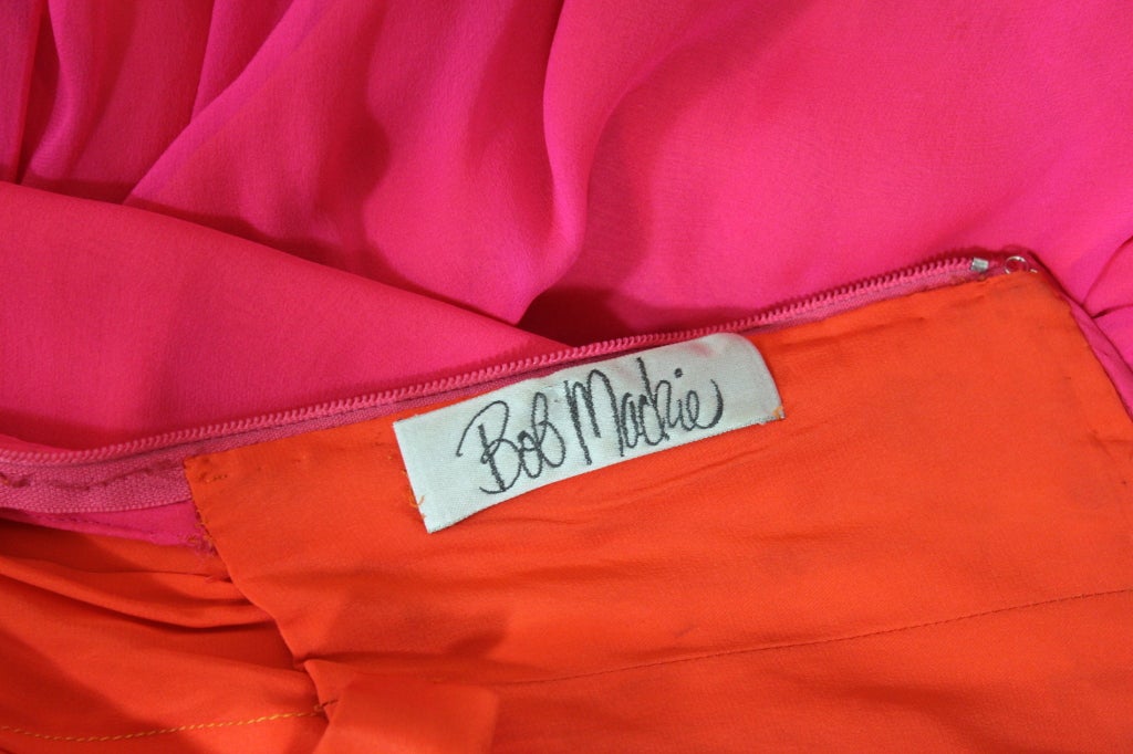 Bob Mackie Hot Pink and Orange Silk Chiffon Gown For Sale 7