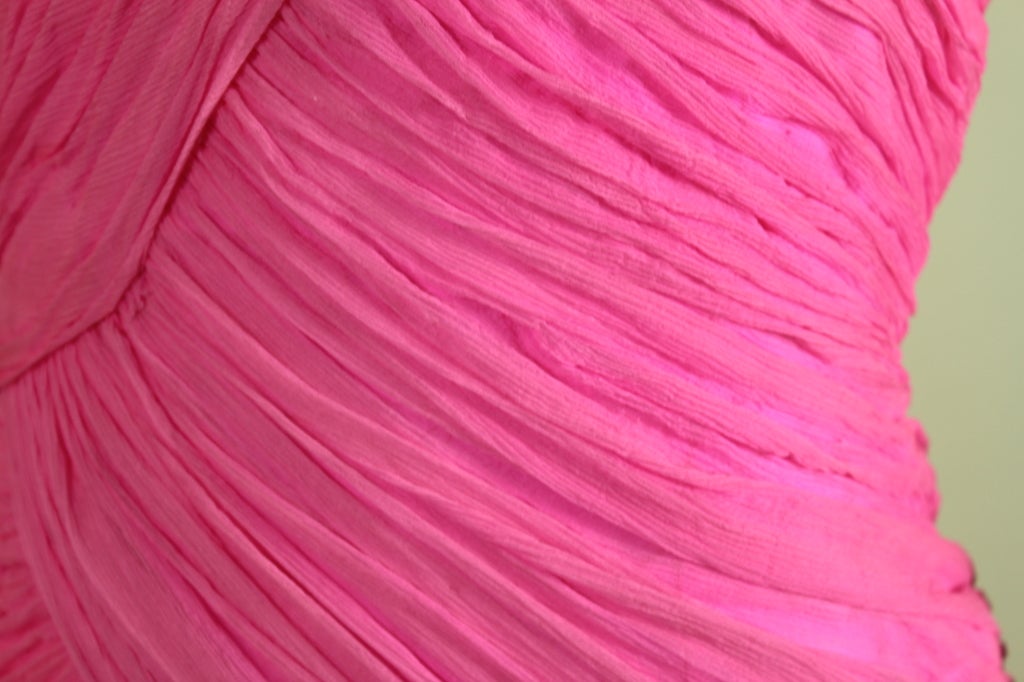 1980's Scaasi Hot Pink Chiffon Halter Gown 6