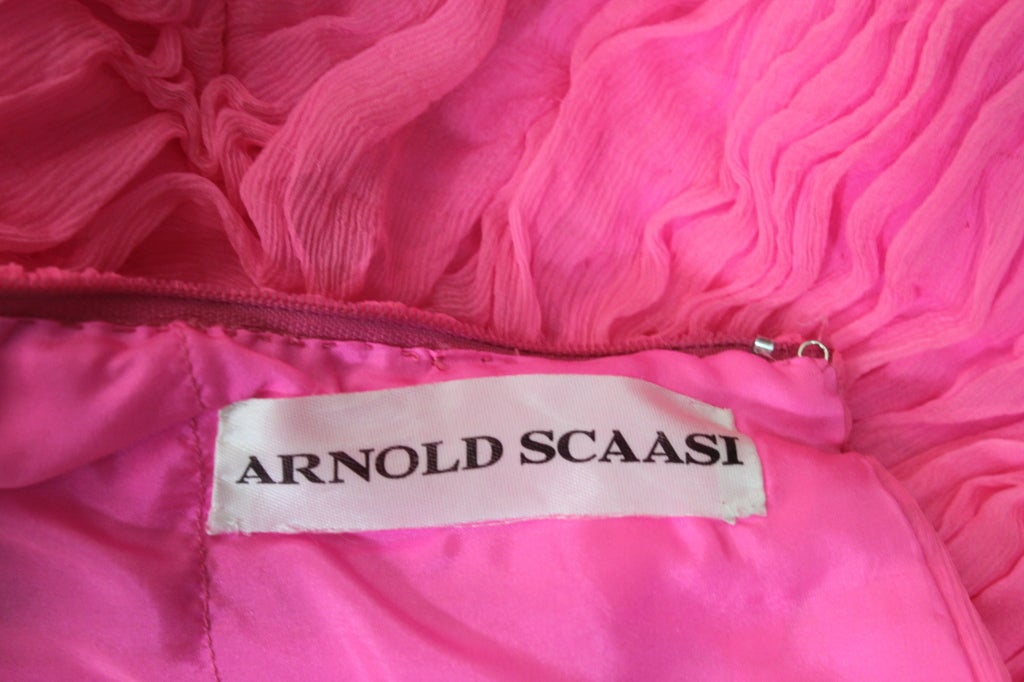 1980's Scaasi Hot Pink Chiffon Halter Gown 7